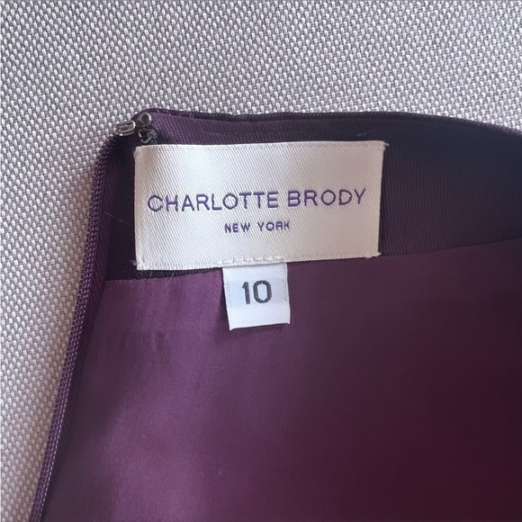 CHARLOTTE BRODY 100% Silk Deep Plum Short Sleeve Sheath Dress Size 10 - Picture 10 of 10